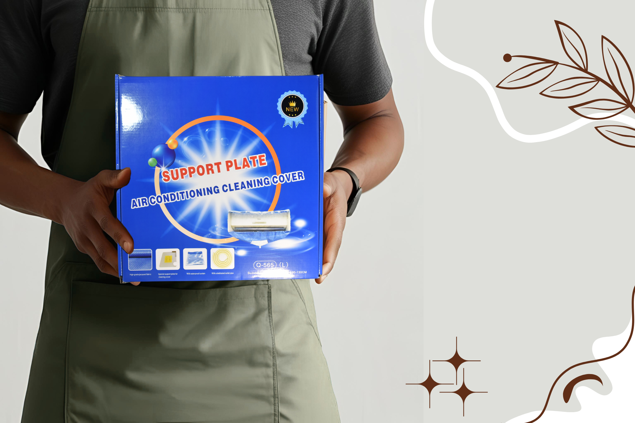 Person holding AC Cleaning Bag for AC maintenance by Star Sparky