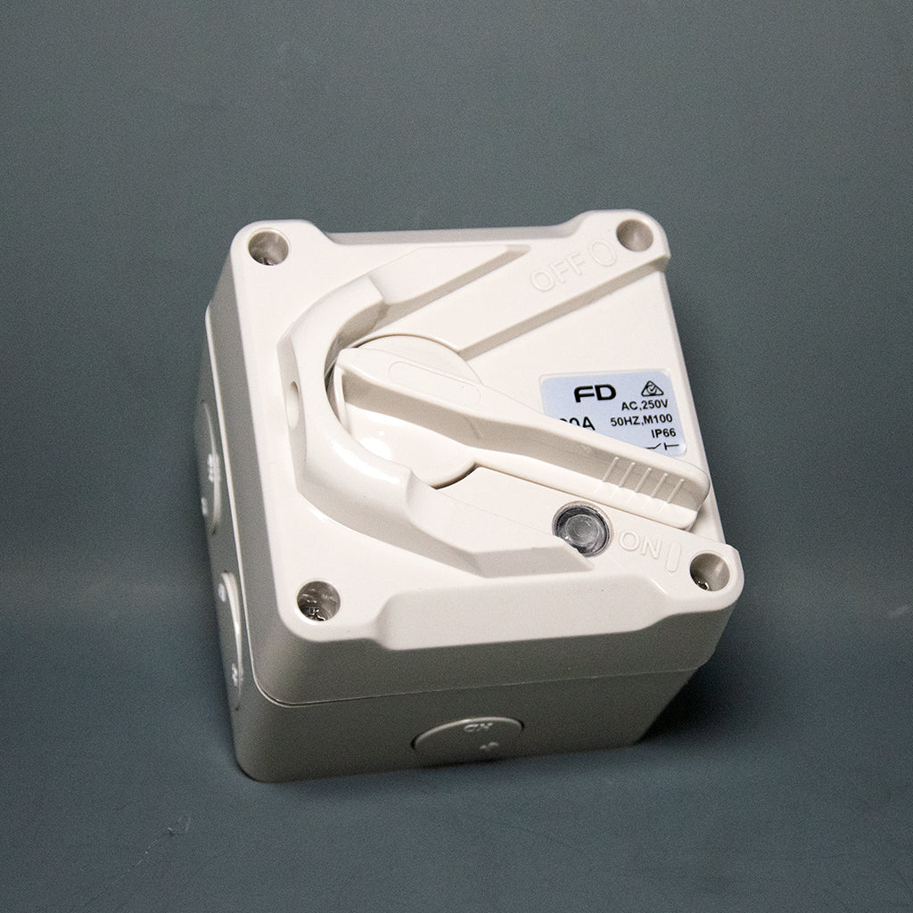 Lockable Mini Weather Protected Isolator Switch 2 Pole 20A-Carton Size Available
