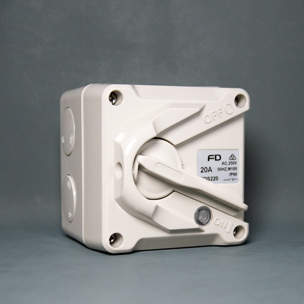Lockable Mini Weather Protected Isolator Switch 2 Pole 20A-Carton Size Available