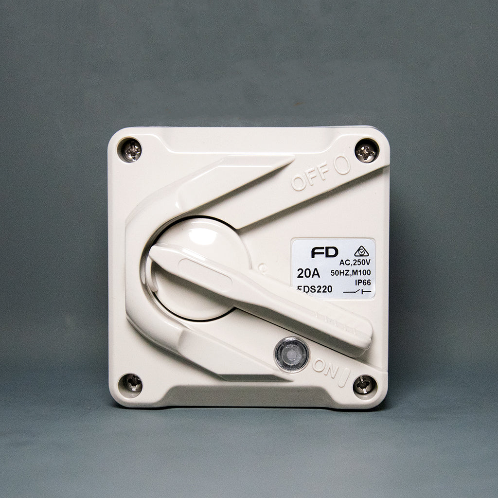 Lockable Mini Weather Protected Isolator Switch 2 Pole 20A Star Sparky Direct