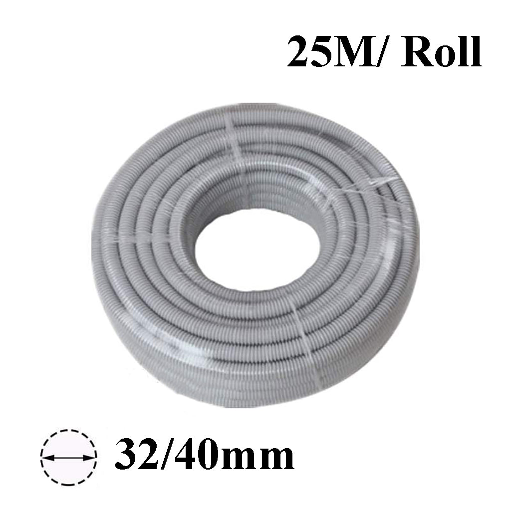 32/40mm | PVC | Corrugated Conduit | Duct | MD | Grey | 25M/Roll