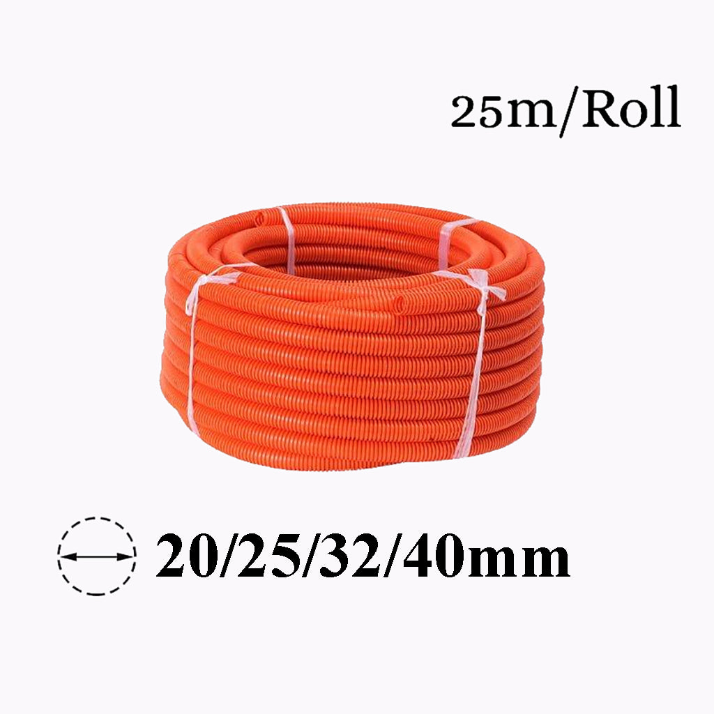 20/25/32/40mm | PVC | Corrugated Conduit | Duct | HD | Orange | UV | 25M/Roll
